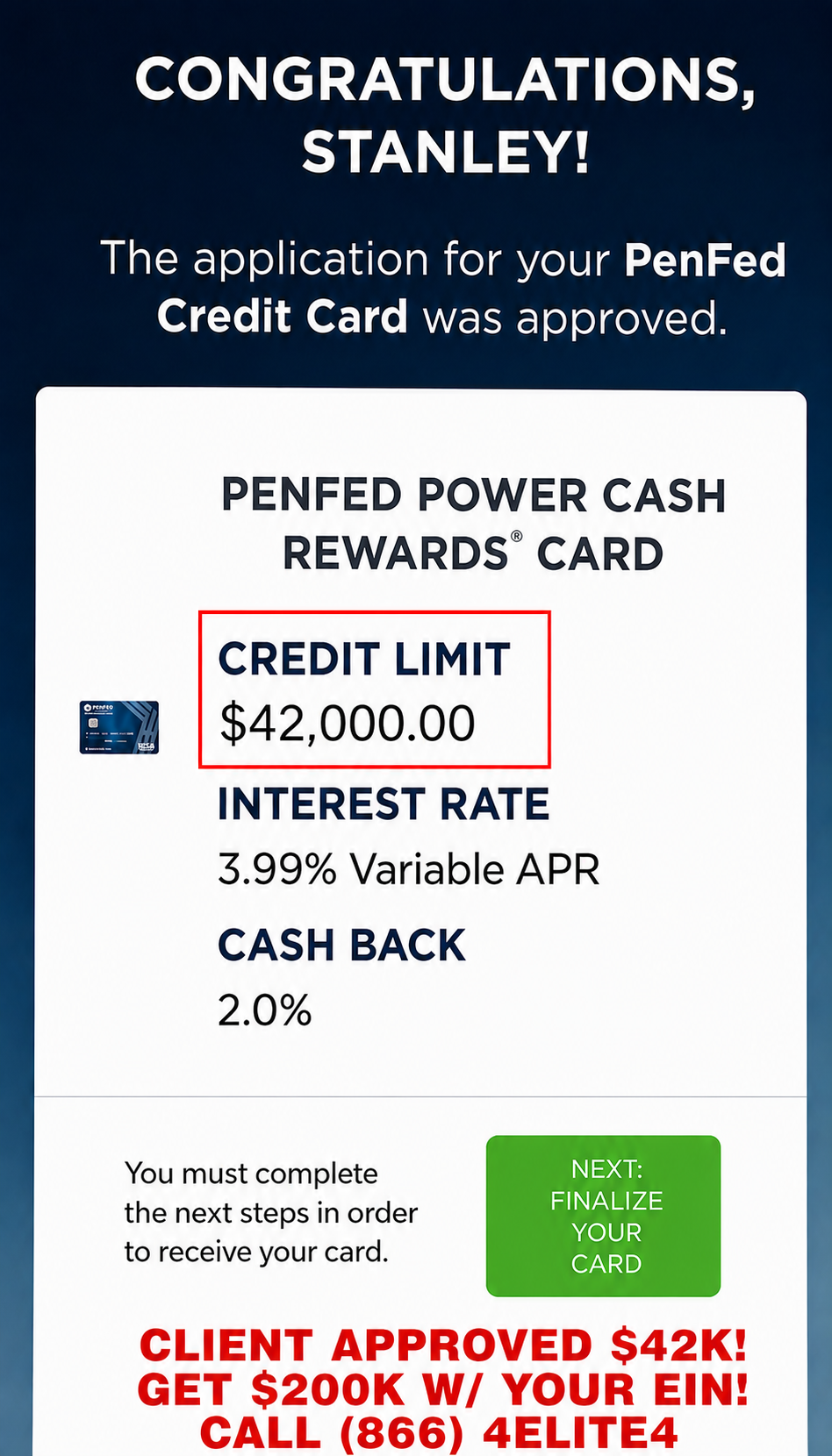 PenFed Business Card — $42,000